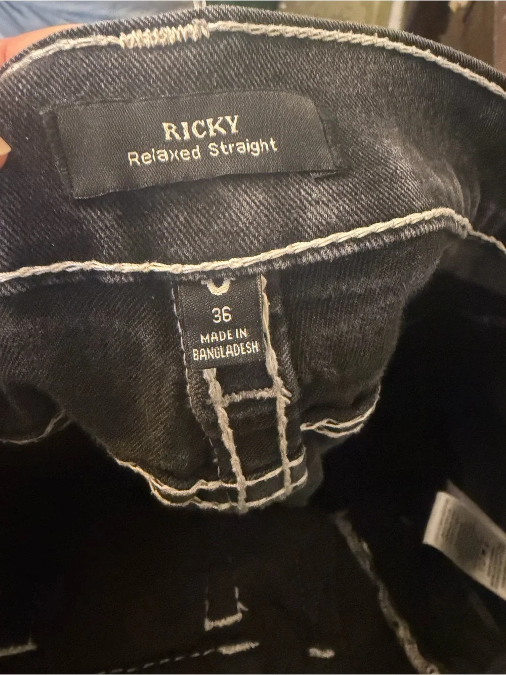 True Religion Black Relaxed Straight Men's Jeans with Contrast Stitching